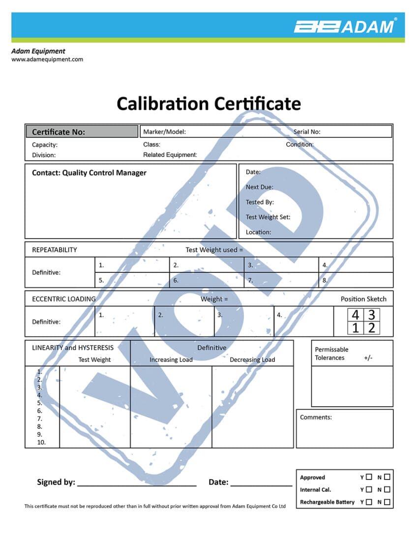 Calibration Certificate for 500kg/600kg Capacity Scales -700660289